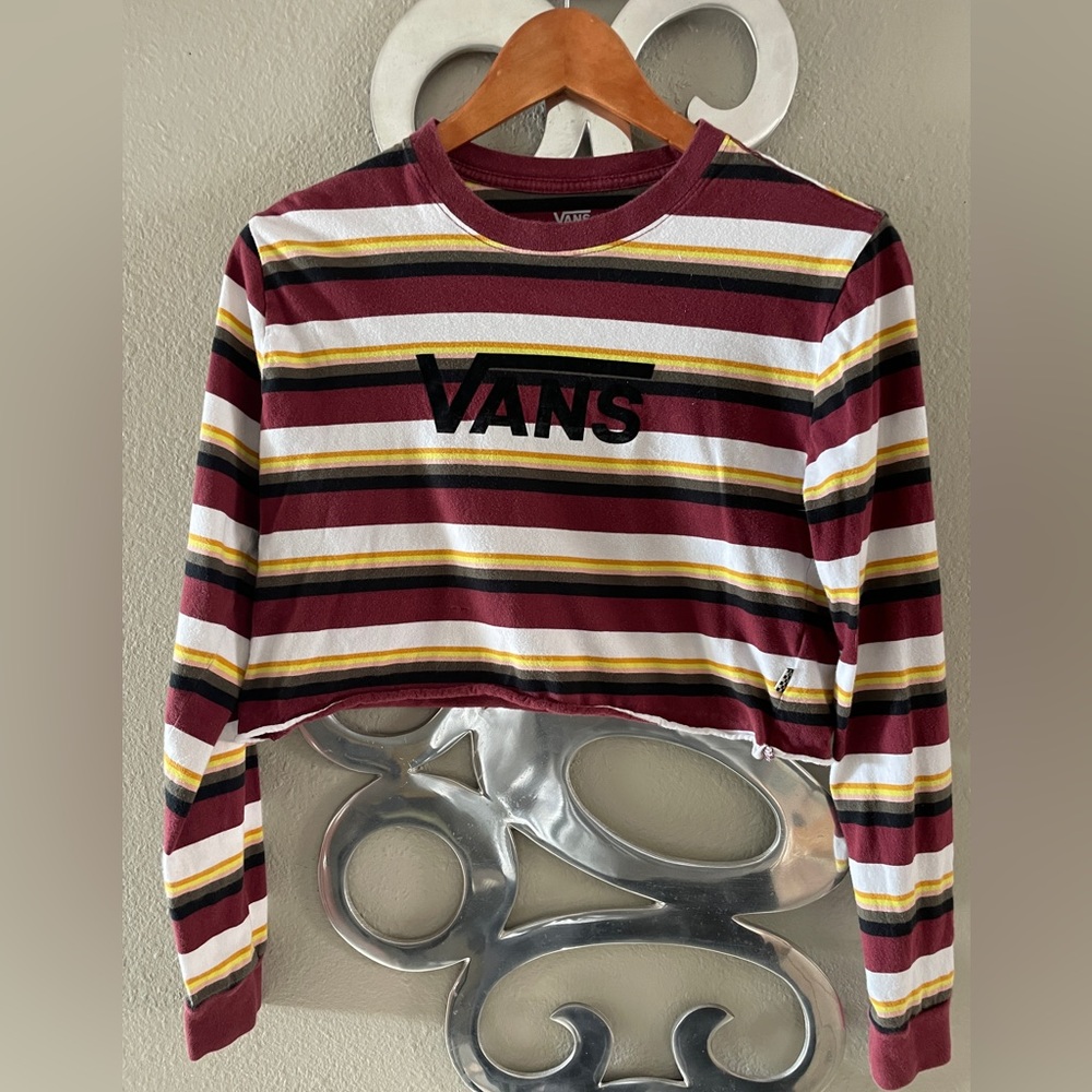 VAN’S Cropped Long Sleeve Striped Tee